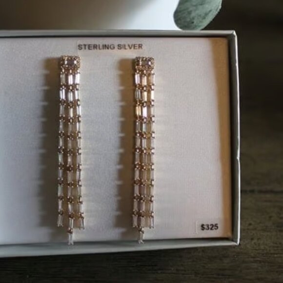 Rose Gold Sterling Silver Cubic Zirconia Dangle Earrings MSRP $325 - Picture 1 of 5